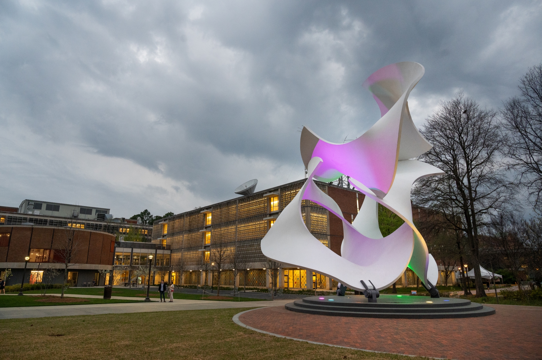 Koan Sculpture on Georgia Tech's campus at night